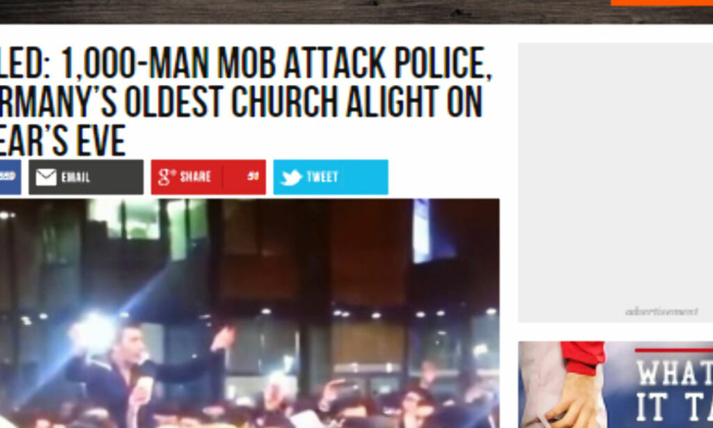 Breitbart News med løgnhistorie om tysk nyttårsfeiring: - 1000 muslimske menn angrep politiet og satte fyr på kirke